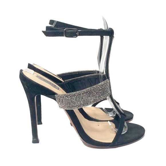 Schutz Shoes Women’s Black Suede Heeled Sandals Crystal Straps Size 6B 37 Eur - Picture 1 of 11